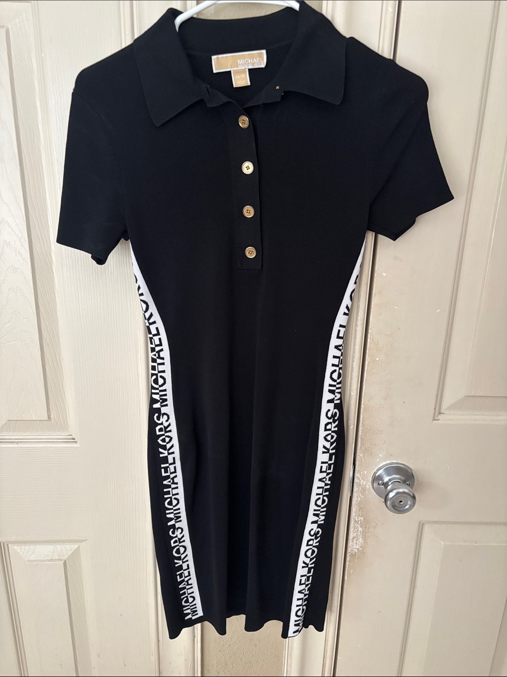 Michael Kors Black Polo Midi Dress with White Logo Side Panels